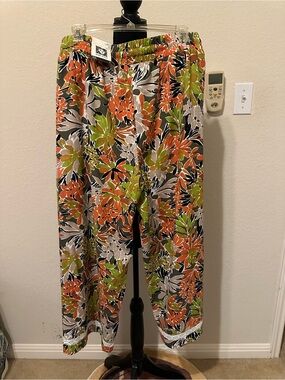 Anne Klein TROPICAL PRINTED ORANGE blended linen PANTS FOR WOMEN Size  M -NWT